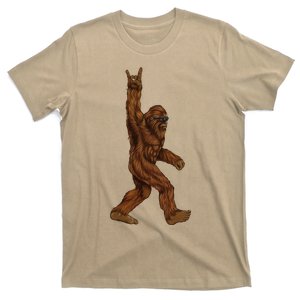 Rock On Bigfoot Sasquatch Loves Rock And Roll Sunglasses On T-Shirt