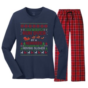 Run Over By A Reindeer Christmas So Pardon Me Gift For Christmas Women's Long Sleeve Flannel Pajama Set 