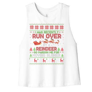 Run Over By A Reindeer Christmas So Pardon Me Gift For Christmas Women's Racerback Cropped Tank