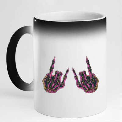 Rock On Band Tees Rock And Roll Skeleton Hands Graphic Tees 11oz Black Color Changing Mug