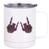 Rock On Band Tees Rock And Roll Skeleton Hands Graphic Tees 12 oz Stainless Steel Tumbler Cup