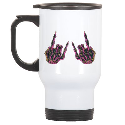 Rock On Band Tees Rock And Roll Skeleton Hands Graphic Tees Stainless Steel Travel Mug