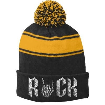 Rock On Band S For Women Rock And Roll Stripe Pom Pom Beanie