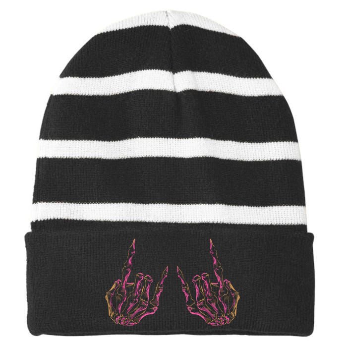 Rock On Band Tees For Women Rock And Roll Striped Beanie with Solid Band