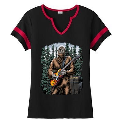 Rock On Bigfoot Sasquatch Loves Rock And Roll Graphic S Ladies Halftime Notch Neck Tee