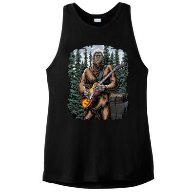 Rock On Bigfoot Sasquatch Loves Rock And Roll Graphic S Ladies PosiCharge Tri-Blend Wicking Tank