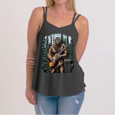 Rock On Bigfoot Sasquatch Loves Rock And Roll Graphic S Women's Strappy Tank