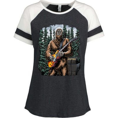 Rock On Bigfoot Sasquatch Loves Rock And Roll Graphic S Enza Ladies Jersey Colorblock Tee