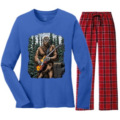 Rock On Bigfoot Sasquatch Loves Rock And Roll Graphic S Women's Long Sleeve Flannel Pajama Set 