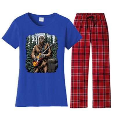 Rock On Bigfoot Sasquatch Loves Rock And Roll Graphic S Women's Flannel Pajama Set