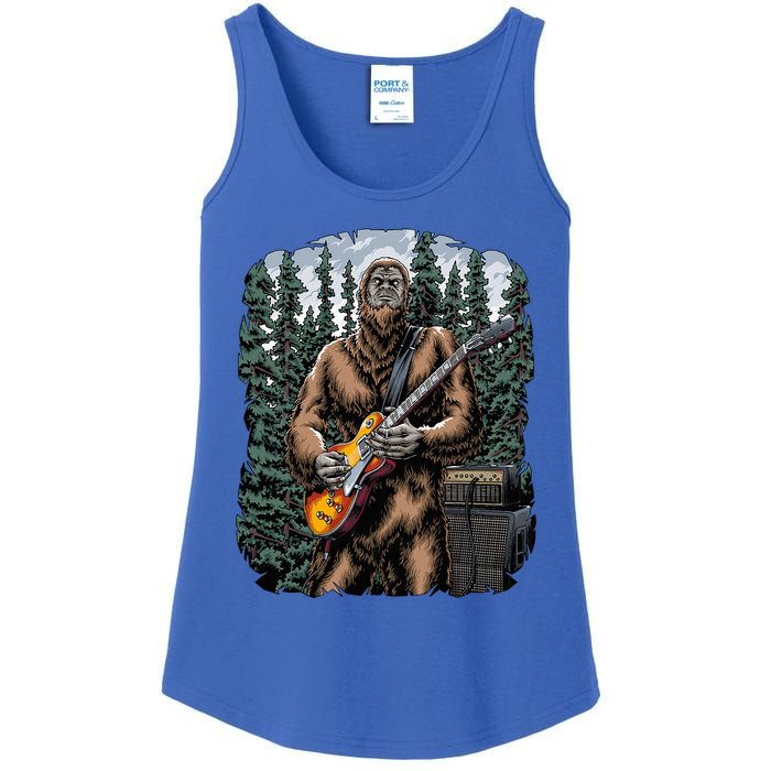 Rock On Bigfoot Sasquatch Loves Rock And Roll Graphic S Ladies Essential Tank