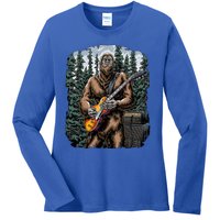 Rock On Bigfoot Sasquatch Loves Rock And Roll Graphic S Ladies Long Sleeve Shirt