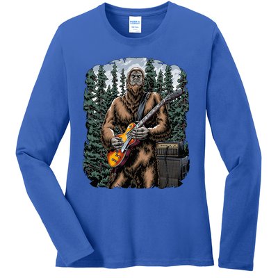 Rock On Bigfoot Sasquatch Loves Rock And Roll Graphic S Ladies Long Sleeve Shirt