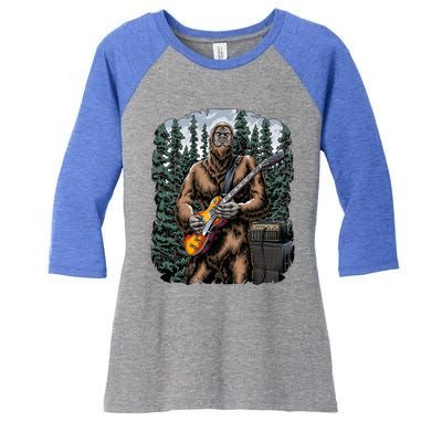 Rock On Bigfoot Sasquatch Loves Rock And Roll Graphic S Women's Tri-Blend 3/4-Sleeve Raglan Shirt