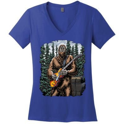 Rock On Bigfoot Sasquatch Loves Rock And Roll Graphic S Women's V-Neck T-Shirt