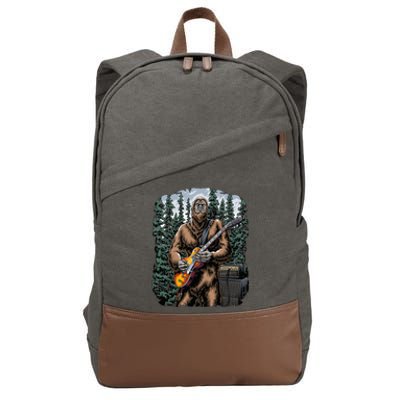 Rock On Bigfoot Sasquatch Loves Rock And Roll Graphic S Cotton Canvas Backpack