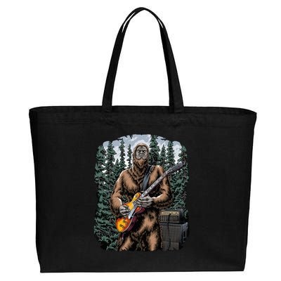 Rock On Bigfoot Sasquatch Loves Rock And Roll Graphic S Cotton Canvas Jumbo Tote