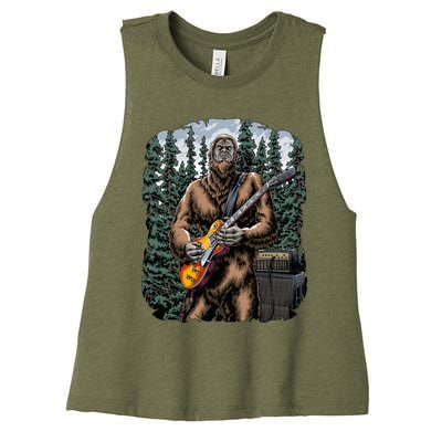 Rock On Bigfoot Sasquatch Loves Rock And Roll Graphic S Women's Racerback Cropped Tank