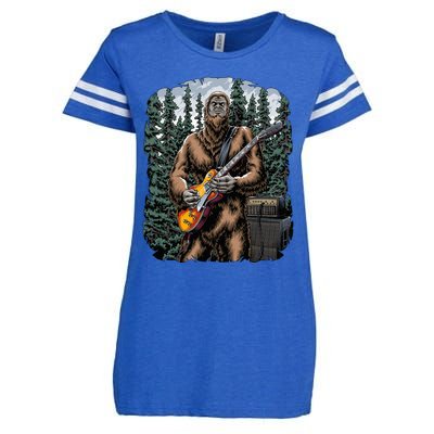 Rock On Bigfoot Sasquatch Loves Rock And Roll Graphic S Enza Ladies Jersey Football T-Shirt