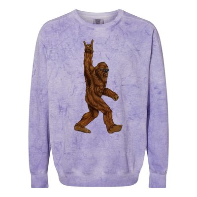 Rock On Bigfoot Sasquatch Loves Rock And Roll Sunglasses On Colorblast Crewneck Sweatshirt