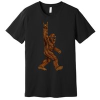 Rock On Bigfoot Sasquatch Loves Rock And Roll Sunglasses On Premium T-Shirt