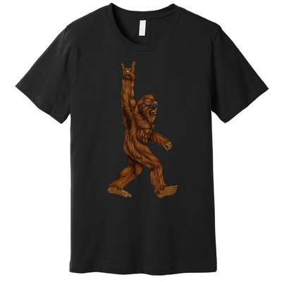 Rock On Bigfoot Sasquatch Loves Rock And Roll Sunglasses On Premium T-Shirt