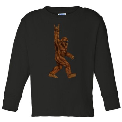 Rock On Bigfoot Sasquatch Loves Rock And Roll Sunglasses On Toddler Long Sleeve Shirt