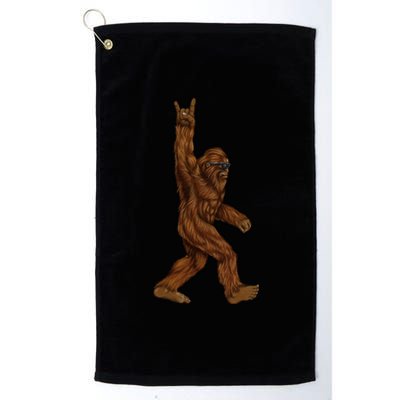 Rock On Bigfoot Sasquatch Loves Rock And Roll Sunglasses On Platinum Collection Golf Towel