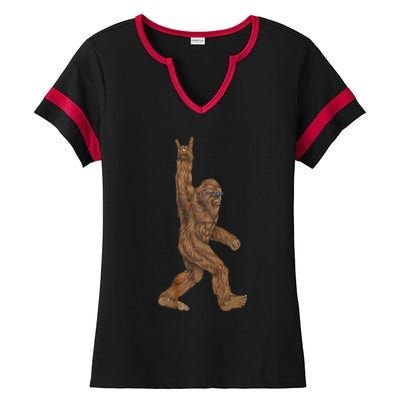 Rock On Bigfoot Sasquatch Loves Rock And Roll Ladies Halftime Notch Neck Tee