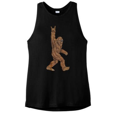 Rock On Bigfoot Sasquatch Loves Rock And Roll Ladies PosiCharge Tri-Blend Wicking Tank