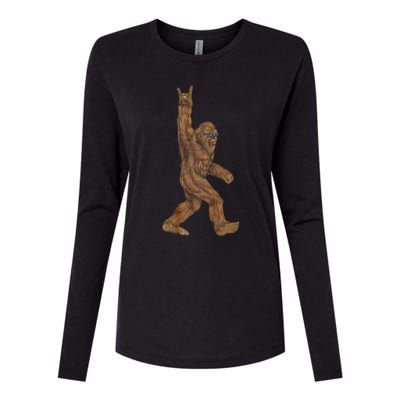 Rock On Bigfoot Sasquatch Loves Rock And Roll Womens Cotton Relaxed Long Sleeve T-Shirt