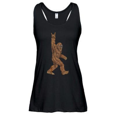 Rock On Bigfoot Sasquatch Loves Rock And Roll Ladies Essential Flowy Tank