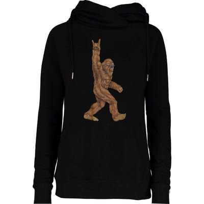 Rock On Bigfoot Sasquatch Loves Rock And Roll Womens Funnel Neck Pullover Hood