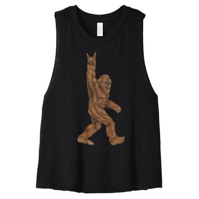 Rock On Bigfoot Sasquatch Loves Rock And Roll Women's Racerback Cropped Tank