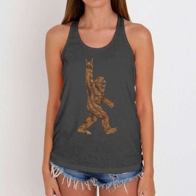 Rock On Bigfoot Sasquatch Loves Rock And Roll Women's Knotted Racerback Tank