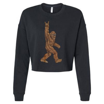 Rock On Bigfoot Sasquatch Loves Rock And Roll Cropped Pullover Crew