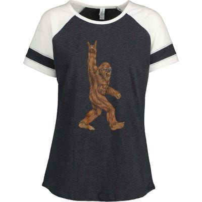 Rock On Bigfoot Sasquatch Loves Rock And Roll Enza Ladies Jersey Colorblock Tee