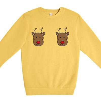 Reindeer On Boobs Christmas Pajama Costume Adult Humor Gift Premium Crewneck Sweatshirt