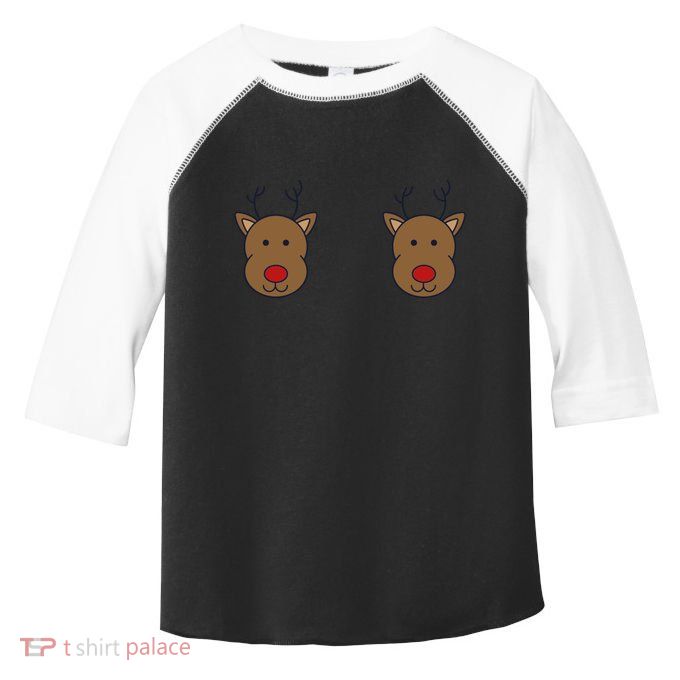Reindeer On Boobs Christmas Pajama Costume Adult Humor Gift Toddler Fine Jersey T-Shirt