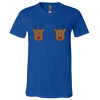 Reindeer On Boobs Christmas Pajama Costume Adult Humor Gift V-Neck T-Shirt