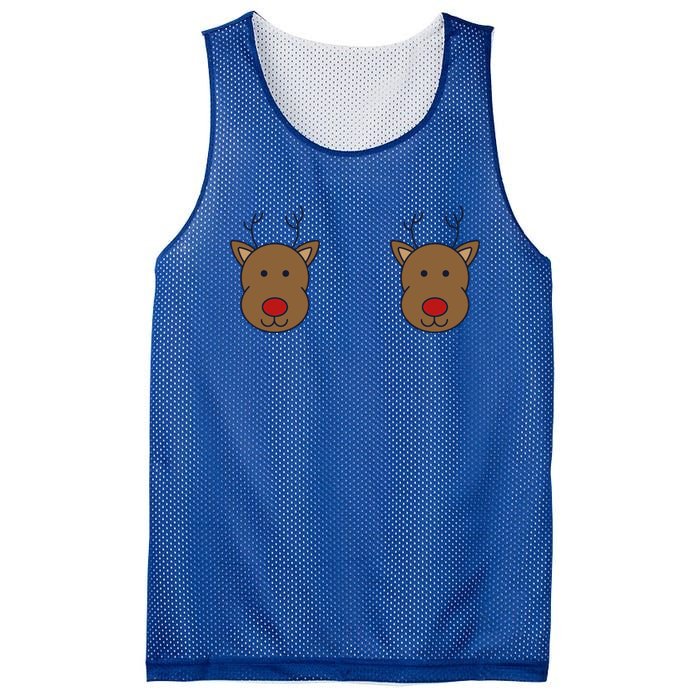 Reindeer On Boobs Christmas Pajama Costume Adult Humor Gift Mesh Reversible Basketball Jersey Tank