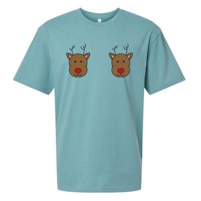 Reindeer On Boobs Christmas Pajama Costume Adult Humor Gift Sueded Cloud Jersey T-Shirt