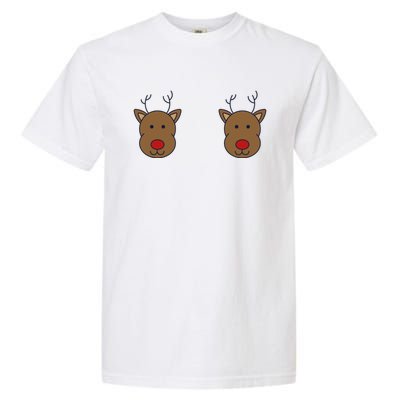 Reindeer On Boobs Christmas Pajama Costume Adult Humor Gift Garment-Dyed Heavyweight T-Shirt