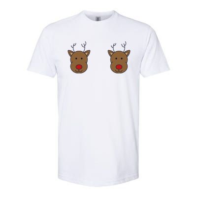 Reindeer On Boobs Christmas Pajama Costume Adult Humor Gift Softstyle CVC T-Shirt