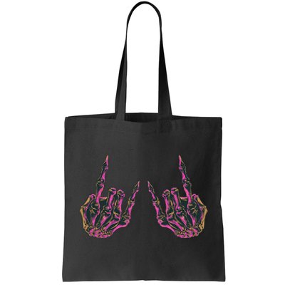 Rock On Band S Rock And Roll Skeleton Hands Graphic Tote Bag