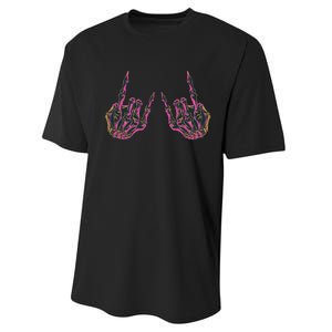 Rock On Band S Rock And Roll Skeleton Hands Graphic Performance Sprint T-Shirt