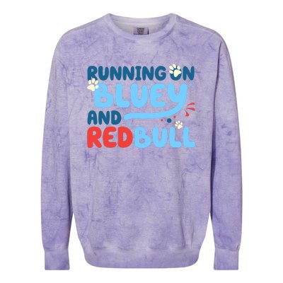 Running On Blue Heeler And Energy Drinks Red White Blue Dog Blu Colorblast Crewneck Sweatshirt