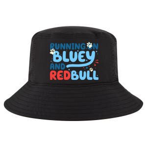 Running On Blue Heeler And Energy Drinks Red White Blue Dog Blu Cool Comfort Performance Bucket Hat