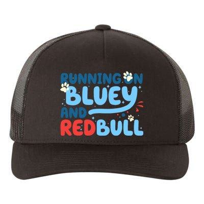 Running On Blue Heeler And Energy Drinks Red White Blue Dog Blu Yupoong Adult 5-Panel Trucker Hat