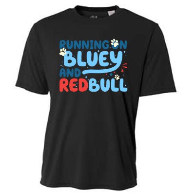 Running On Blue Heeler And Energy Drinks Red White Blue Dog Blu Cooling Performance Crew T-Shirt